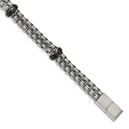 Chisel Brand Jewelry, Stainless Steel Polished Black IP-plated 8in with 0.5in ext. Men's Bracelet