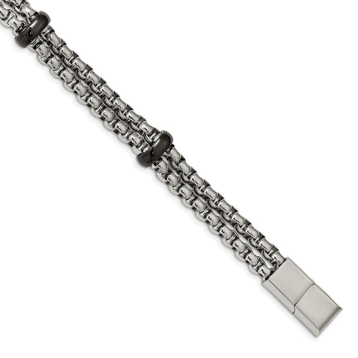 Chisel Brand Jewelry, Stainless Steel Polished Black IP-plated 8in with 0.5in ext. Men's Bracelet