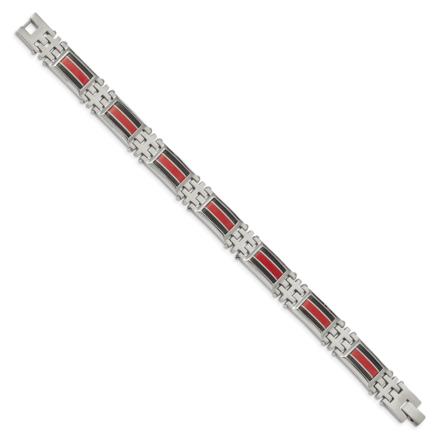 Chisel Brand Jewelry, Stainless Steel Polished Black Carbon Fiber/Red Fiber Glass Inlay Bracelet