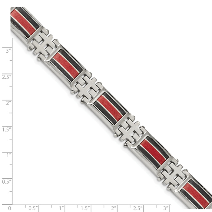 Chisel Brand Jewelry, Stainless Steel Polished Black Carbon Fiber/Red Fiber Glass Inlay Bracelet