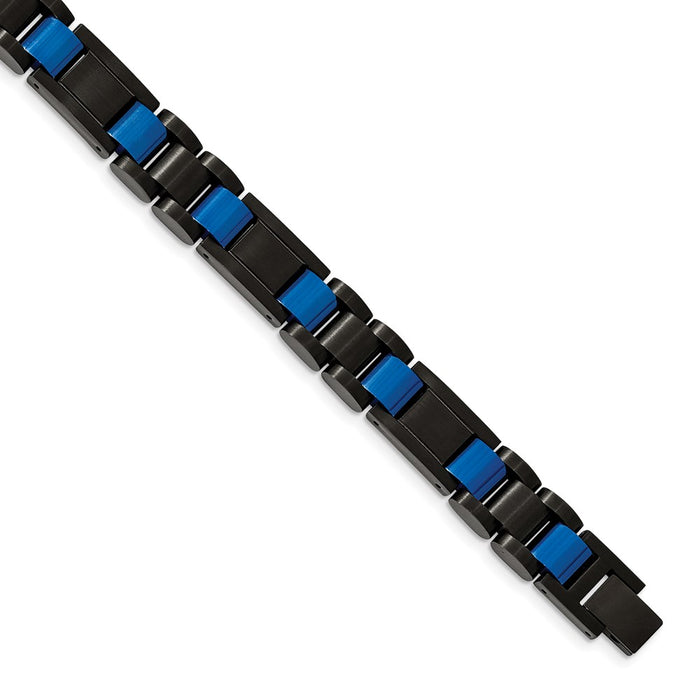 Chisel Brand Jewelry, Stainless Steel Brushed & Polished Black & Blue IP-plated 8.75in Bracelet