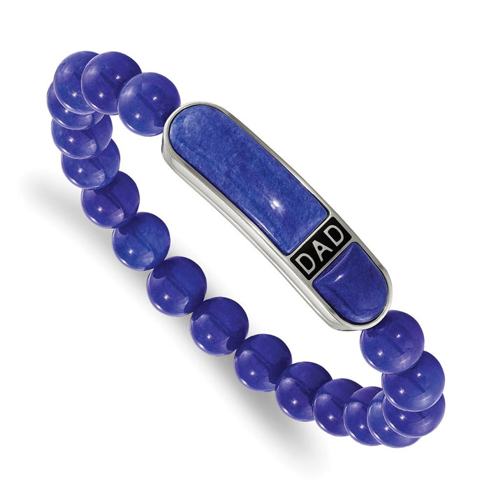 Chisel Brand Jewelry, Stainless Steel Polished Enameled Lapis Beaded Dad Stretch Bracelet