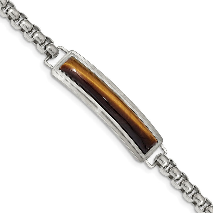 Chisel Brand Jewelry, Stainless Steel Polished with Tiger's Eye 8.5in ID Bracelet