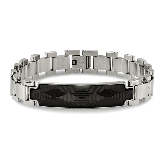 Chisel Brand Jewelry, Stainless Steel Brushed and Polished Solid Carbon Fiber Inlay 8.25in Bracel