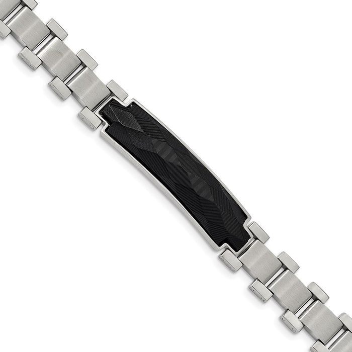 Chisel Brand Jewelry, Stainless Steel Brushed and Polished Solid Carbon Fiber Inlay 8.25in Bracel