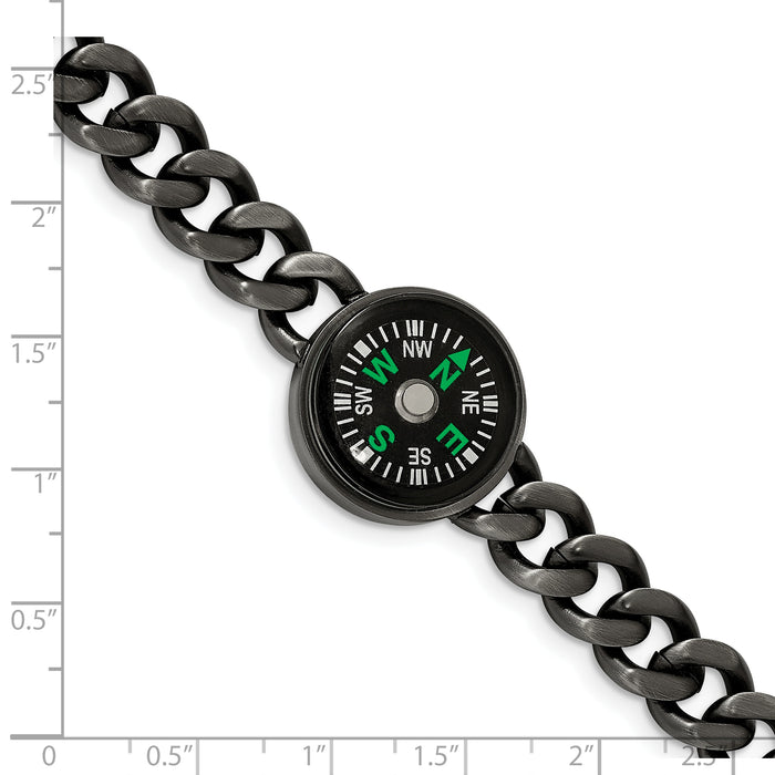 Chisel Brand Jewelry, Stainless Steel Brushed Gun Metal IP-plated Compass 8.25in Bracelet