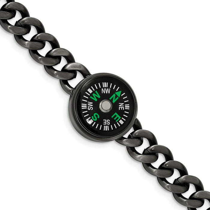 Chisel Brand Jewelry, Stainless Steel Brushed Gun Metal IP-plated Compass 8.25in Bracelet