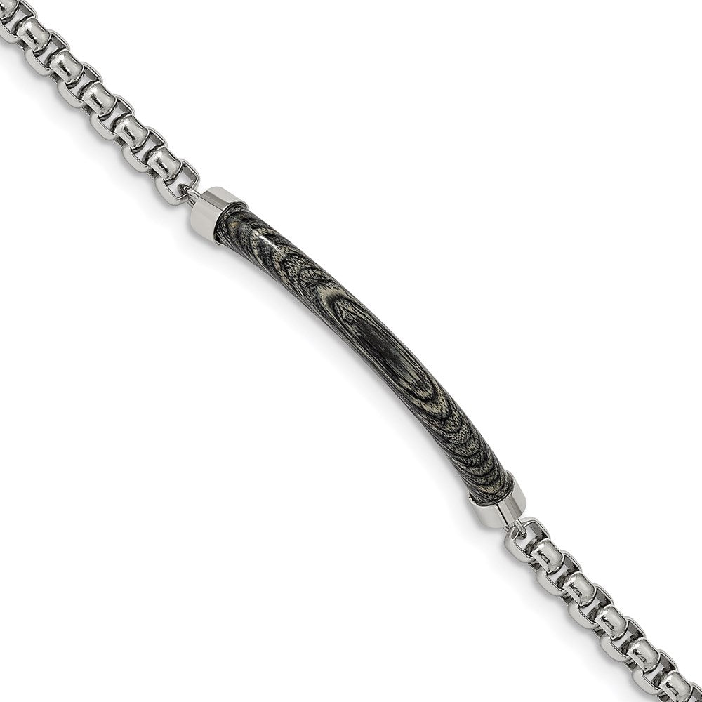 Chisel Brand Jewelry, Stainless Steel Polished with Gray Wood 8.75in Bracelet