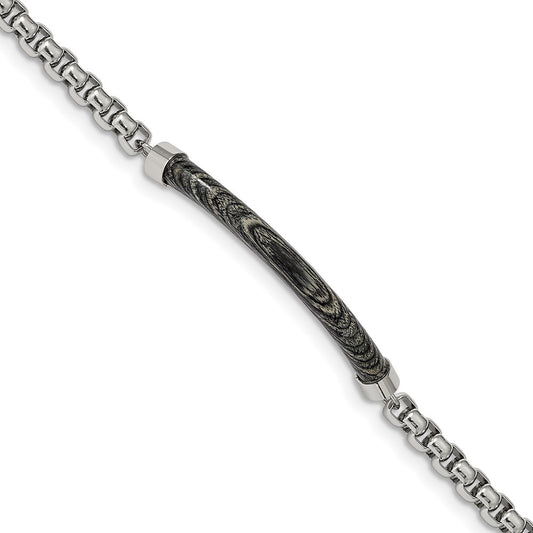 Chisel Brand Jewelry, Stainless Steel Polished with Gray Wood 8.75in Bracelet