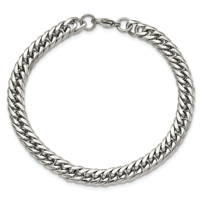 Chisel Brand Jewelry, Stainless Steel Polished 9in Double Curb Chain Men's Bracelet