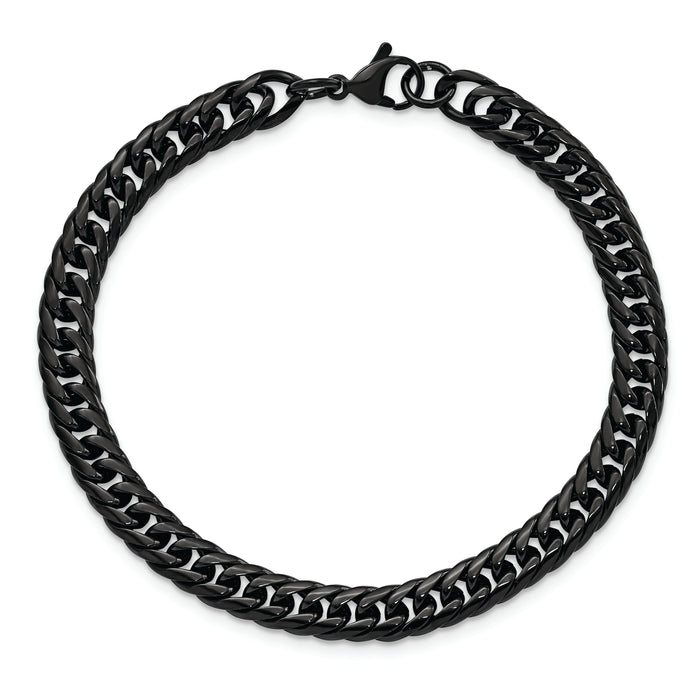 Chisel Brand Jewelry, Stainless Steel Polished Black IP-plated Curb Chain Men's Bracelet