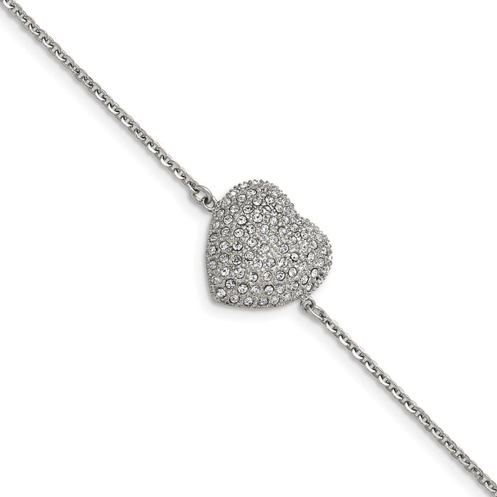 Chisel Brand Jewelry, Stainless Steel Polished with Preciosa Crystal Heart with 1 inch ext. Bracelet