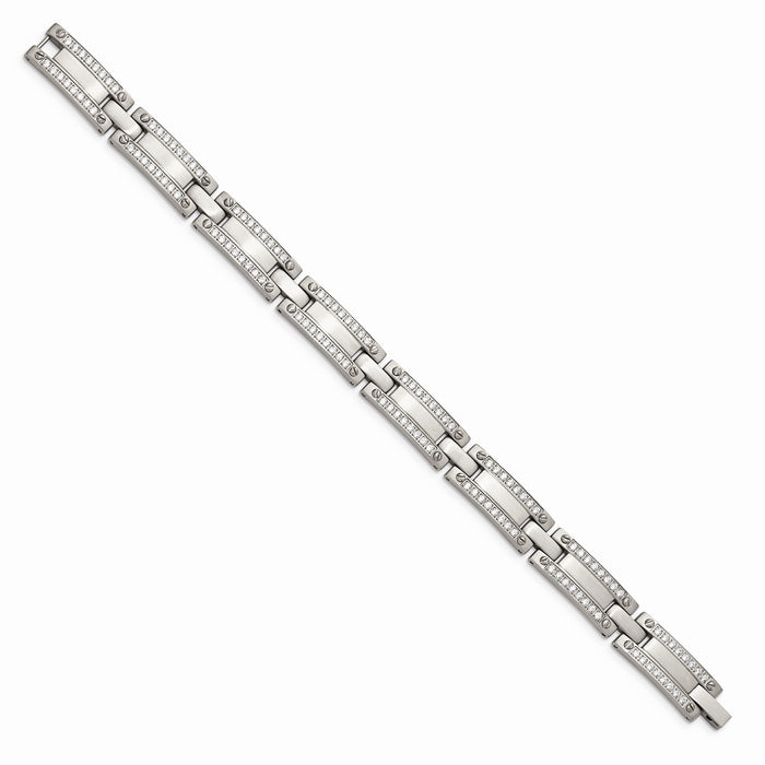 Chisel Brand Jewelry, Stainless Steel Brushed CZ 8.50in Link Men's Bracelet