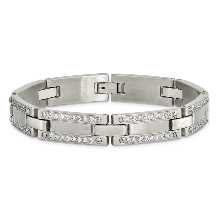 Chisel Brand Jewelry, Stainless Steel Brushed CZ 8.50in Link Men's Bracelet