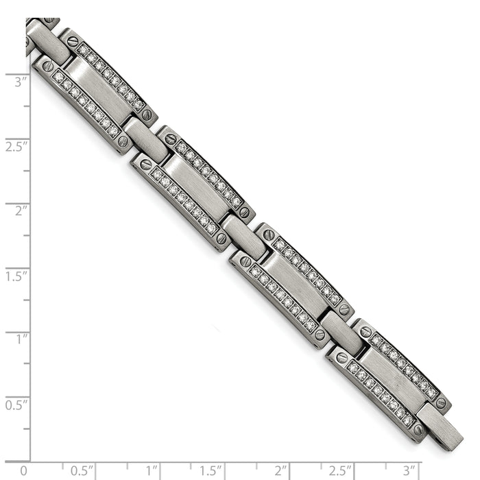 Chisel Brand Jewelry, Stainless Steel Brushed CZ 8.50in Link Men's Bracelet