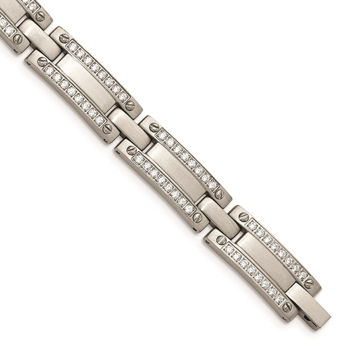 Chisel Brand Jewelry, Stainless Steel Brushed CZ 8.50in Link Men's Bracelet