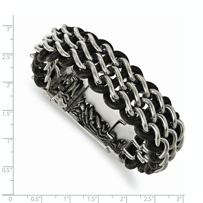 Chisel Brand Jewelry, Stainless Steel Polished Black Leather Men's Bracelet