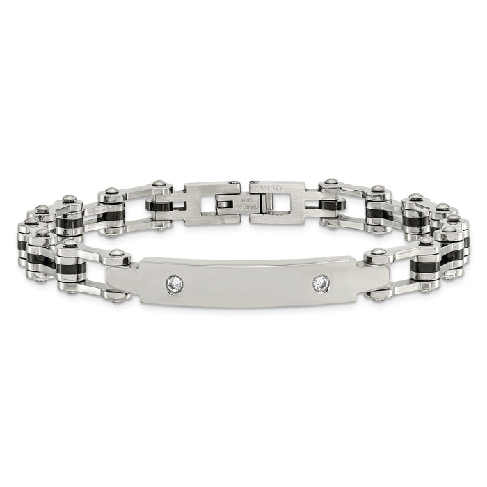 Chisel Brand Jewelry, Stainless Steel Polished Black IP-plated CZ Men's Bracelet