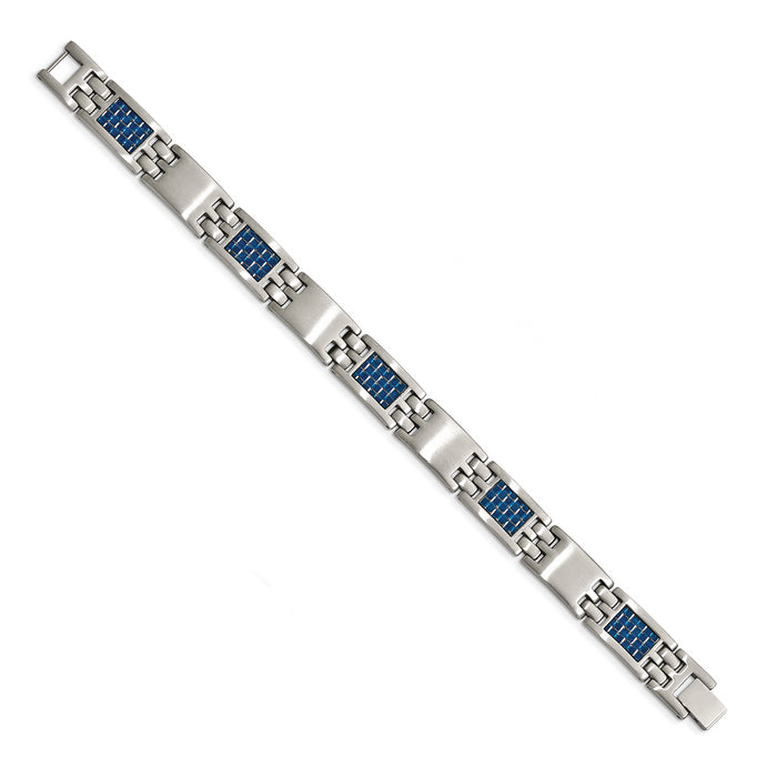 Chisel Brand Jewelry, Stainless Steel Brushed with Blue Carbon Fiber Inlay Men's Bracelet