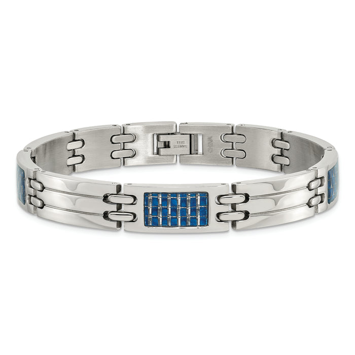 Chisel Brand Jewelry, Stainless Steel Brushed with Blue Carbon Fiber Inlay Men's Bracelet