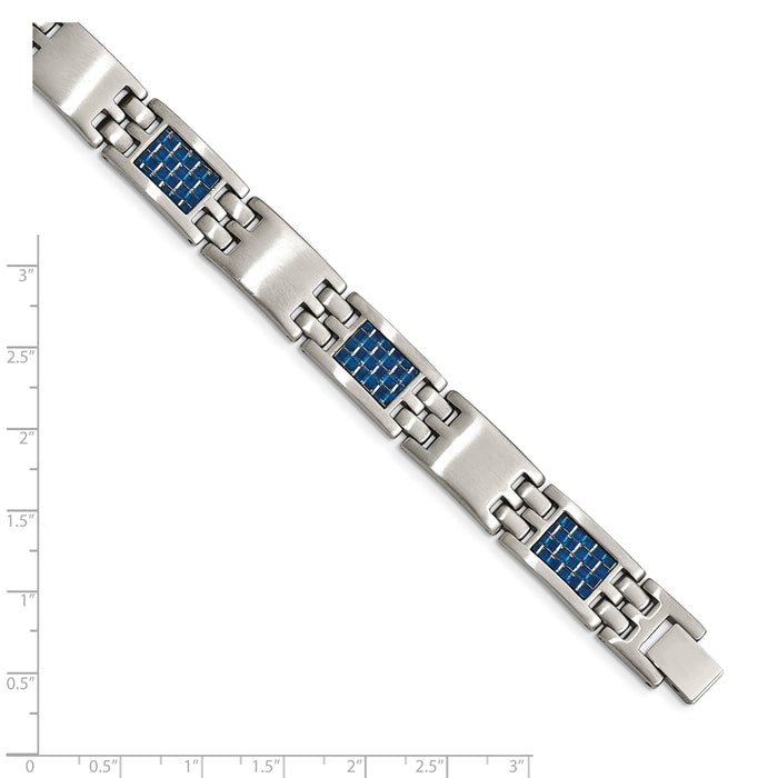 Chisel Brand Jewelry, Stainless Steel Brushed with Blue Carbon Fiber Inlay Men's Bracelet