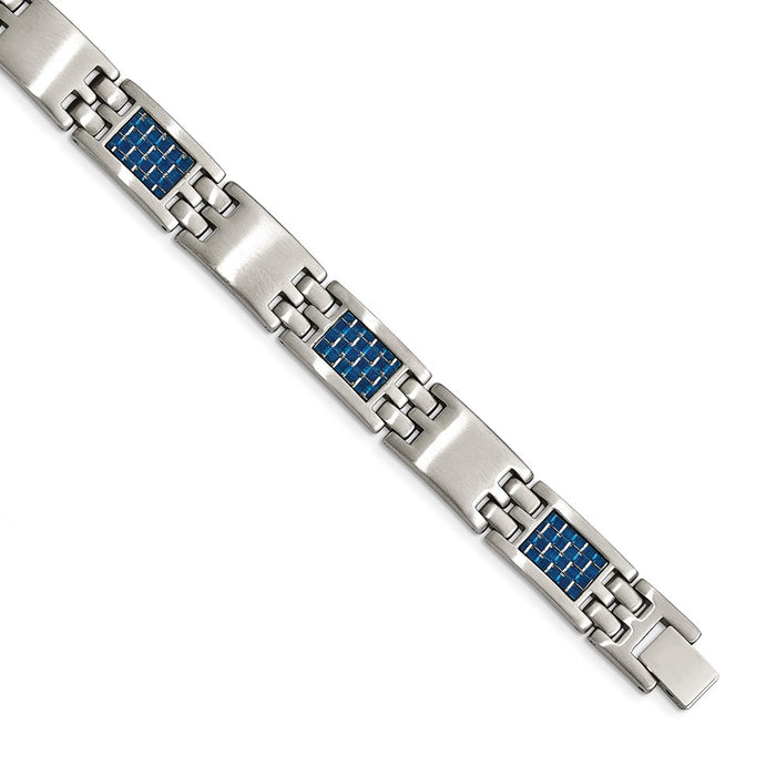 Chisel Brand Jewelry, Stainless Steel Brushed with Blue Carbon Fiber Inlay Men's Bracelet