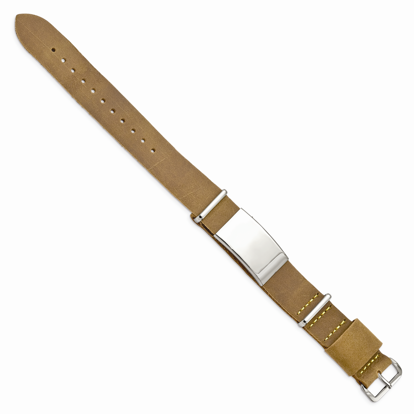 Chisel Brand Jewelry, Stainless Steel Polished Brown Leather Adj. ID Men's Bracelet