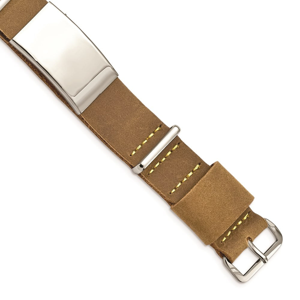 Chisel Brand Jewelry, Stainless Steel Polished Brown Leather Adj. ID Men's Bracelet