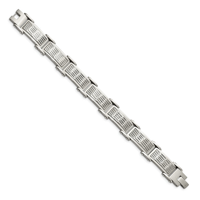 Chisel Brand Jewelry, Stainless Steel Polished/Brushed Textured Link Men's Bracelet