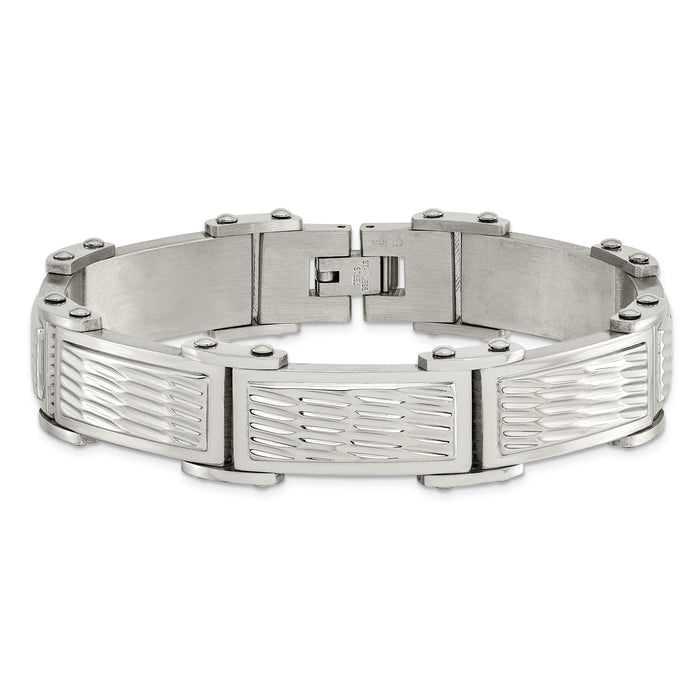 Chisel Brand Jewelry, Stainless Steel Polished/Brushed Textured Link Men's Bracelet