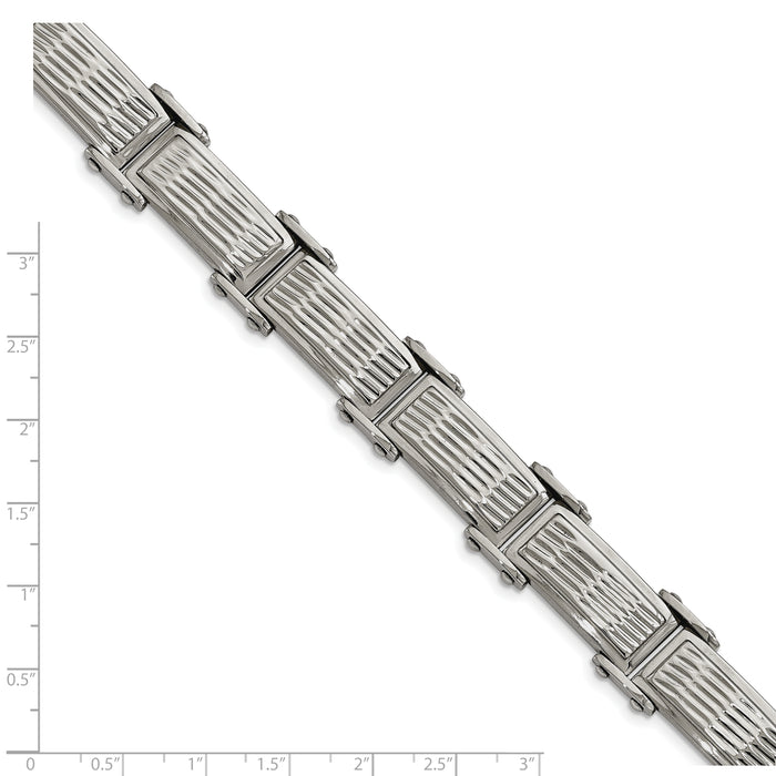 Chisel Brand Jewelry, Stainless Steel Polished/Brushed Textured Link Men's Bracelet