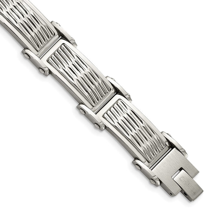 Chisel Brand Jewelry, Stainless Steel Polished/Brushed Textured Link Men's Bracelet