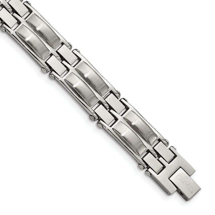 Chisel Brand Jewelry, Stainless Steel Polished and Brushed 8.5in Link Men's Bracelet