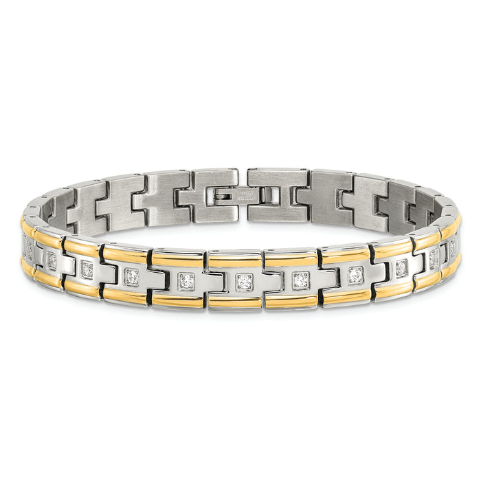 Chisel Brand Jewelry, Stainless Steel Polished Yellow IP CZ 8.50in Link Men's Bracelet