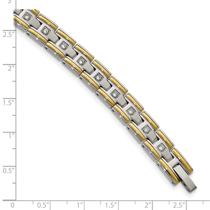 Chisel Brand Jewelry, Stainless Steel Polished Yellow IP CZ 8.50in Link Men's Bracelet