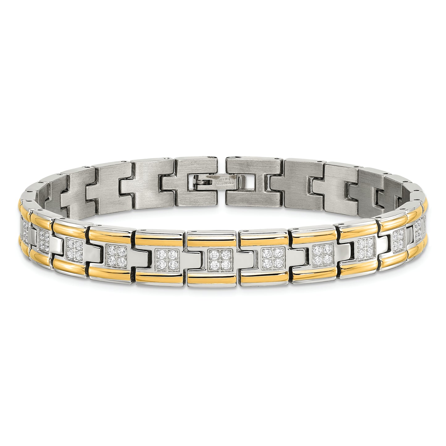 Chisel Brand Jewelry, Stainless Steel Polished Yellow IP CZ 8.50in Link Men's Bracelet