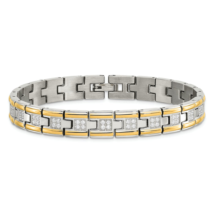 Chisel Brand Jewelry, Stainless Steel Polished Yellow IP CZ 8.50in Link Men's Bracelet