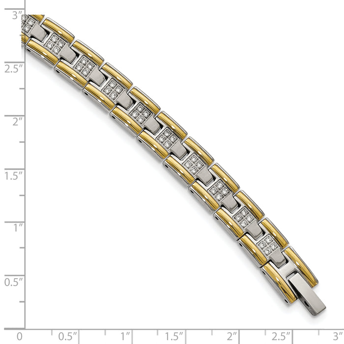 Chisel Brand Jewelry, Stainless Steel Polished Yellow IP CZ 8.50in Link Men's Bracelet