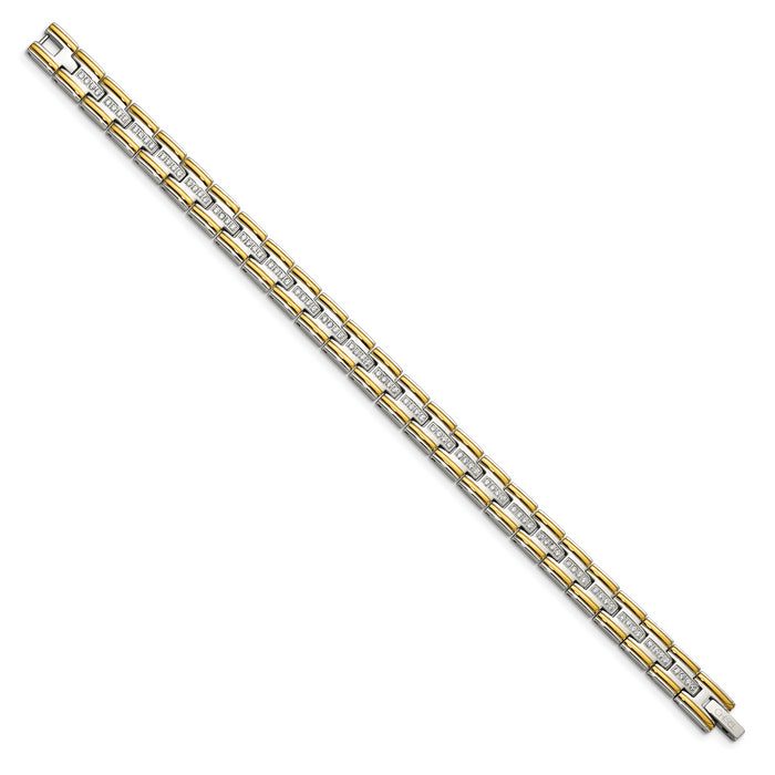 Chisel Brand Jewelry, Stainless Steel Polished Yellow IP CZ 8.50in Link Men's Bracelet