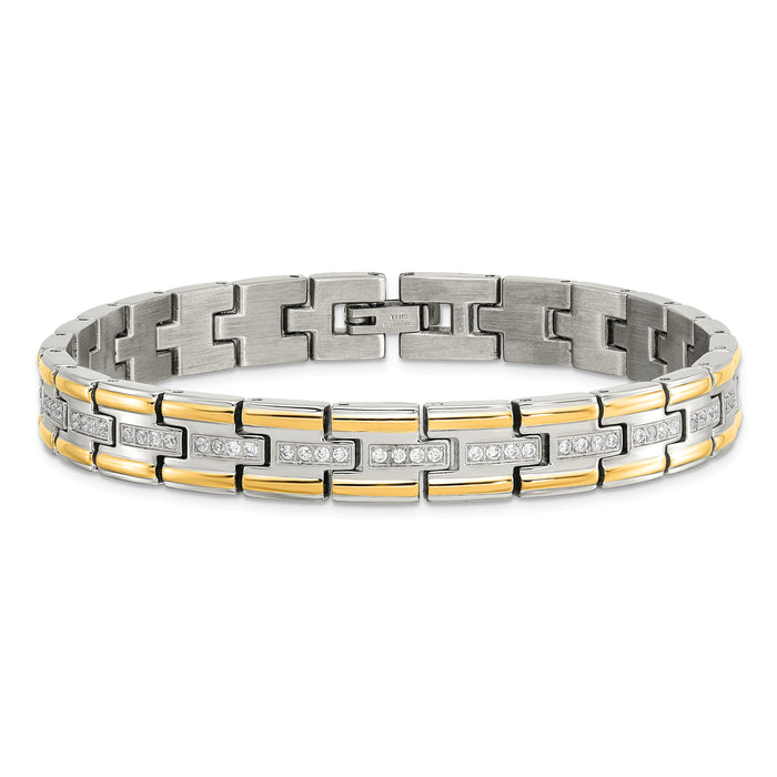 Chisel Brand Jewelry, Stainless Steel Polished Yellow IP CZ 8.50in Link Men's Bracelet