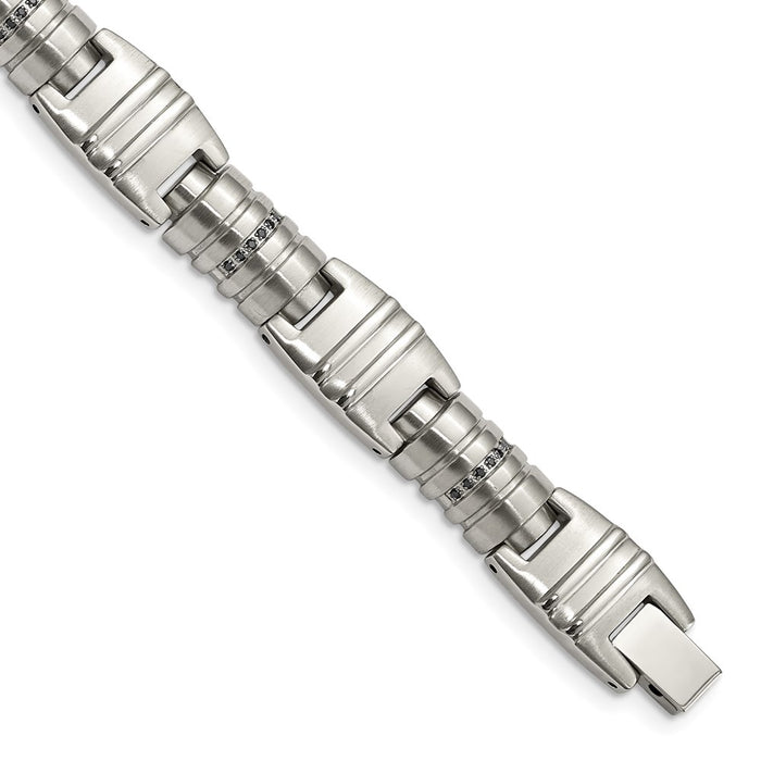 Chisel Brand Jewelry, Stainless Steel Brushed and Polished Black CZ Link Men's Bracelet