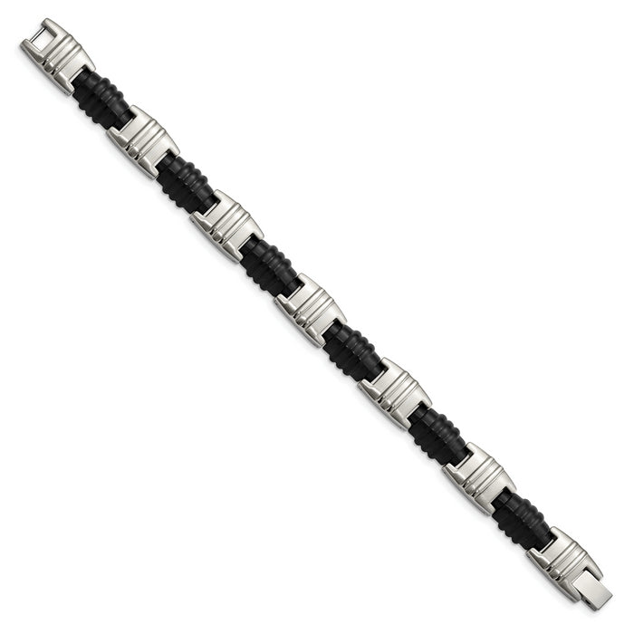 Chisel Brand Jewelry, Stainless Steel Brushed and Polished Black IP Link Men's Bracelet