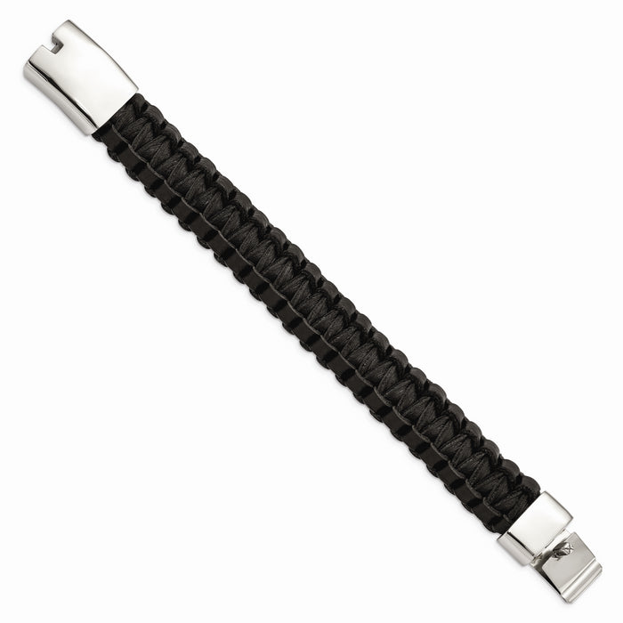 Chisel Brand Jewelry, Stainless Steel Polished Flat Braided Black Leather Men's Bracelet