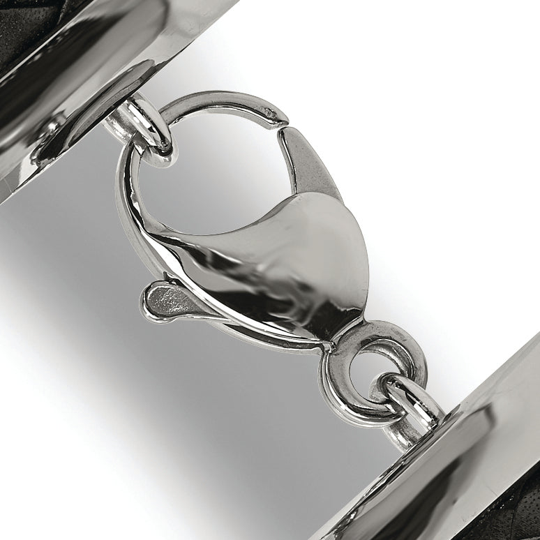 Chisel Brand Jewelry, Stainless Steel Polished Antiqued Black Leather Spider Men's Bracelet