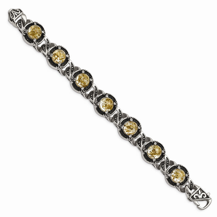 Chisel Brand Jewelry, Stainless Steel Polished Antiqued Epoxy Resin with Gold Tin Men's Bracelet