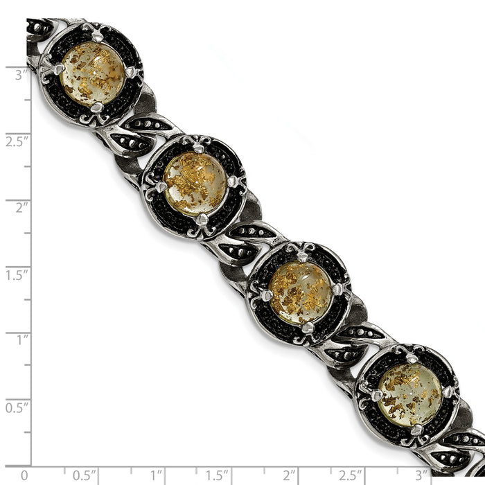 Chisel Brand Jewelry, Stainless Steel Polished Antiqued Epoxy Resin with Gold Tin Men's Bracelet