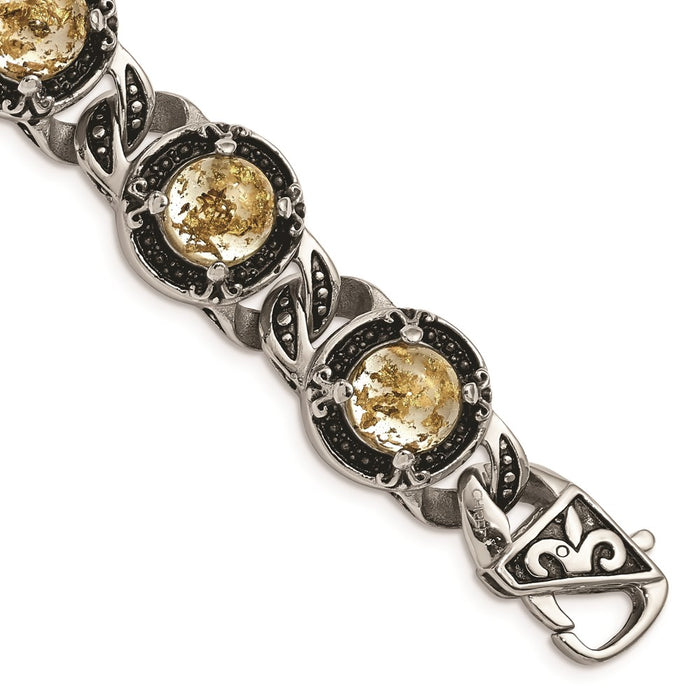 Chisel Brand Jewelry, Stainless Steel Polished Antiqued Epoxy Resin with Gold Tin Men's Bracelet