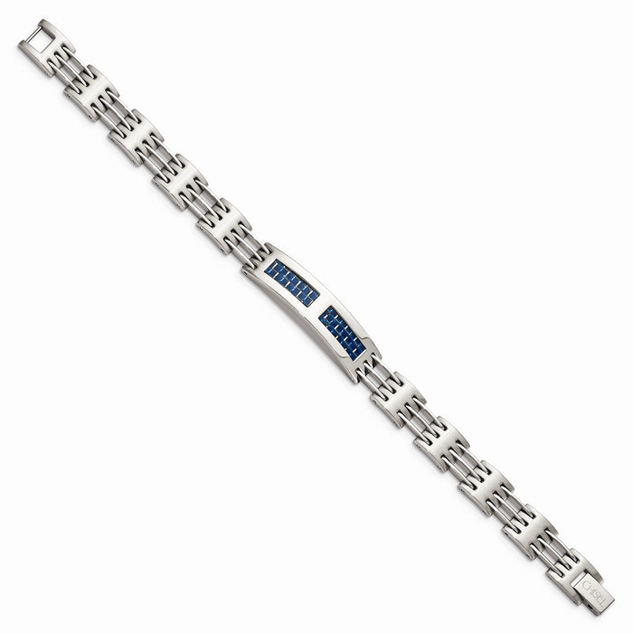 Chisel Brand Jewelry, Stainless Steel Brushed and Polished with Blue Carbon Fiber Inlay Men's Bracelet