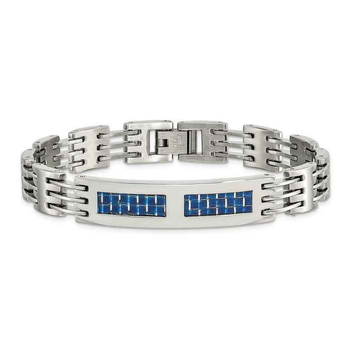 Chisel Brand Jewelry, Stainless Steel Brushed and Polished with Blue Carbon Fiber Inlay Men's Bracelet