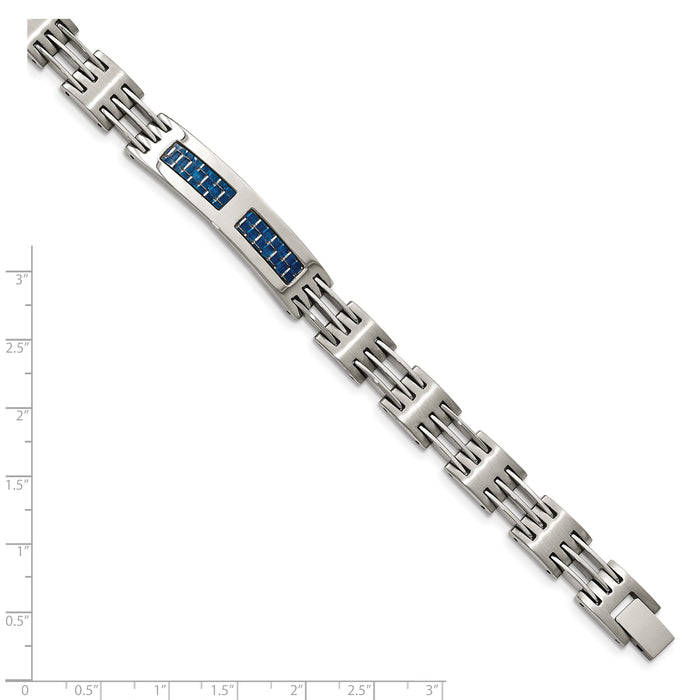 Chisel Brand Jewelry, Stainless Steel Brushed and Polished with Blue Carbon Fiber Inlay Men's Bracelet